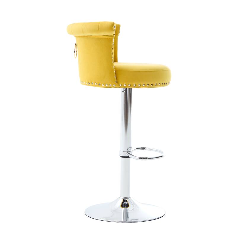 Adjustable Velvet Swivel Bar Stools with Metal Leg (Set of 2)