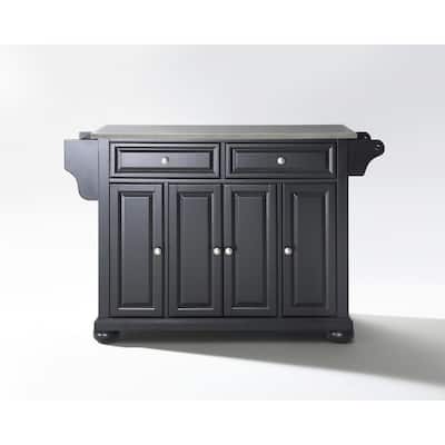 Kitchen Island Cart Stainless Steel Top - Portable Kitchen Storage Island with Drawers & Shelves
