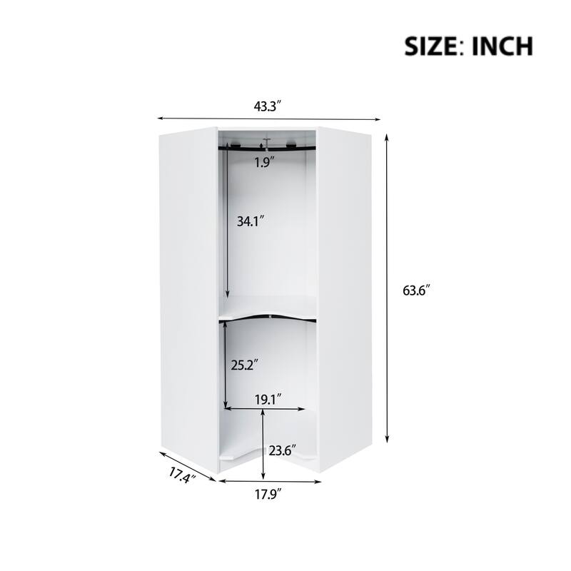 Polygonal Corner Wardrobe Armoire with Clothes Rail, Bedroom Wooden Wardrobe Storage Closets, Open Wardrobe for Bedroom