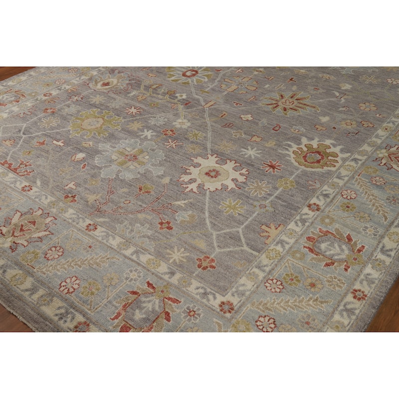 Hand Knotted Oriental 100% Wool Carpet Transitional All-Over Greys & Charcoal Oushak Area Rug - 9' 10'' X 7' 11''