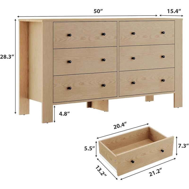6 Drawer Dresser for Bedroom, Wide White Chest with Deep Drawers and Metal Knobs, Modern Storage for Hallway, Kids Room