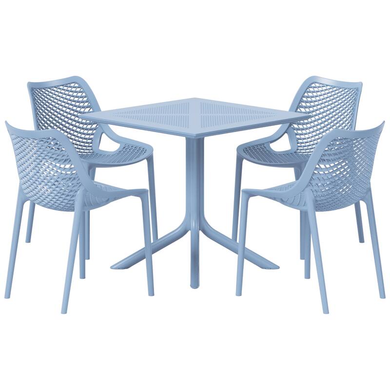 Frond and Form 4-Person Outdoor Square Dining Set - French Blue