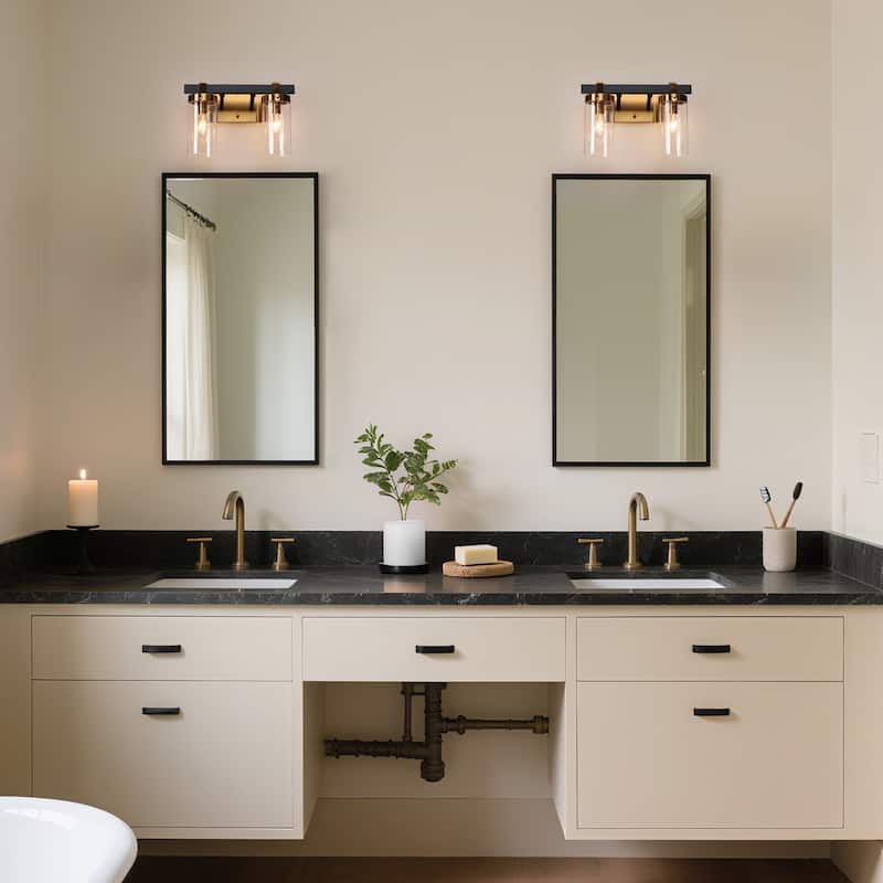 Modern Elegant 2/3-Light Black Gold Bathroom Vanity Light Dimmable Glass Wall Sconces