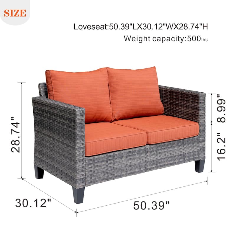 OVIOS Patio Outdoor Grey Wicker Loveseat