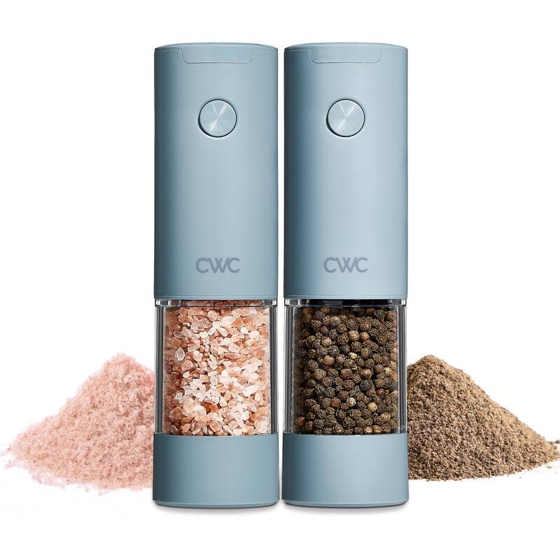 COOK WITH COLOR Electric Pepper & Salt Shaker Set, 2 Grinders for Pepper and Salt, 6.3 x 3 x 7.7 Inches, Cream