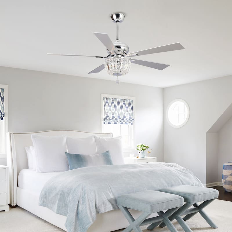 52-inch Chrome 2-Light Crystal Ceiling Fan with Remote