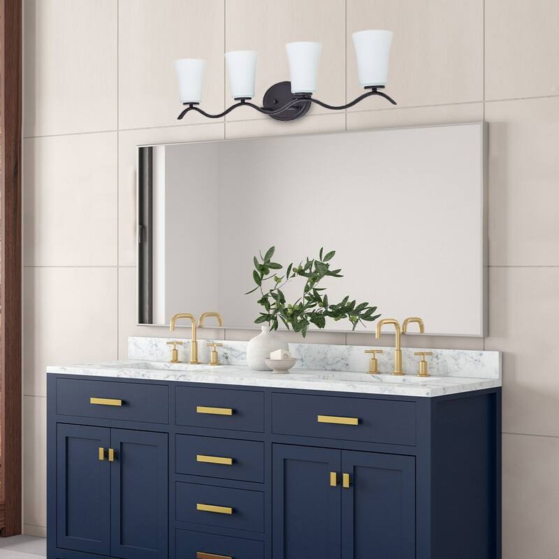 4 Light Bathroom Vanity Lighting with White Glass