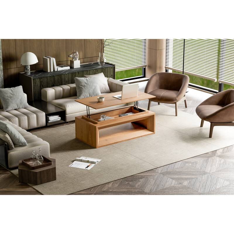 43.3" Lift Top Rectangle Coffee Table with Storage, Coffee Table with Floating Tabletop, Convertible Rising Tabletop
