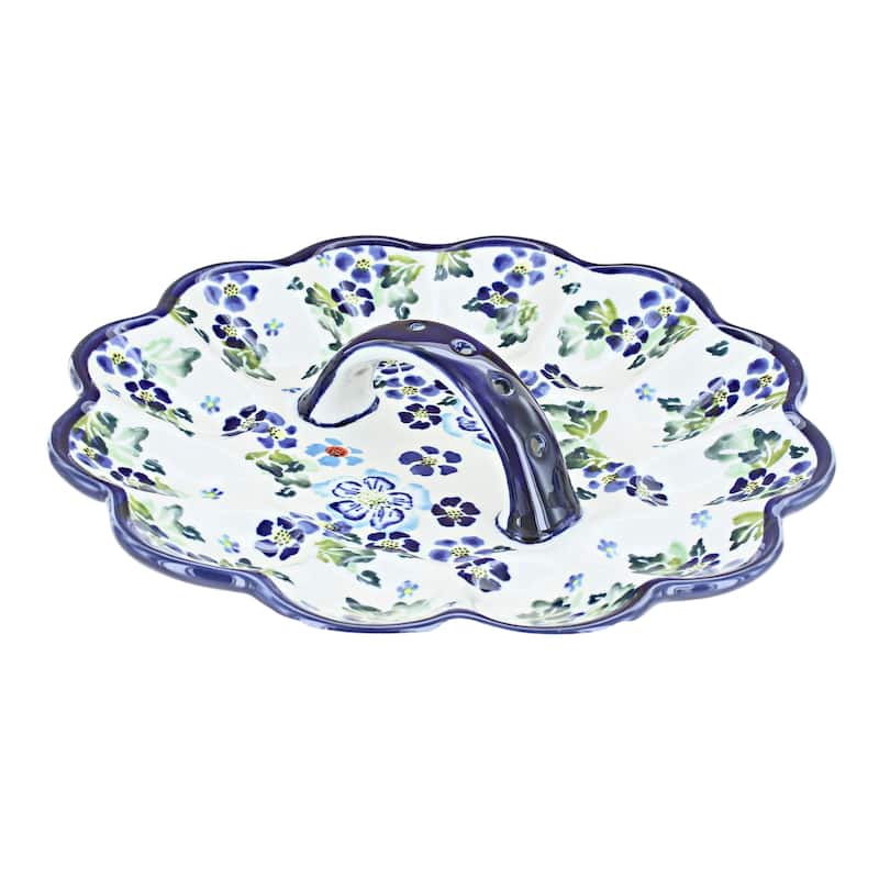 Blue Rose Polish Pottery 1559 Zaklady Egg Plate - Vintage Violet