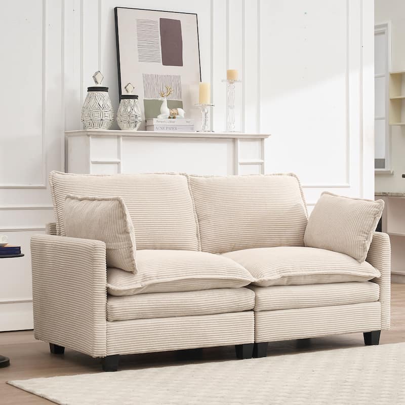 Corduroy Upholstered Loveseat Sofa Deep Seat Modular 2 Seater Couch with Double Cushions and 2 Lumbar Pillows for Living Room