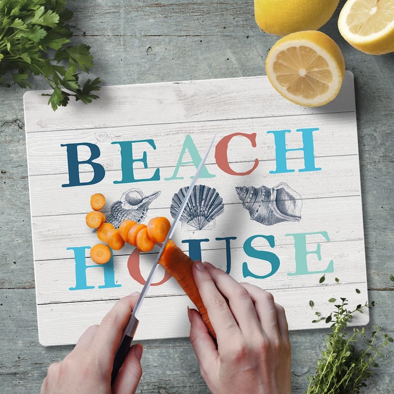 Beach House 3mm Heat Tolerant Tempered Glass Cutting Board 10” x 8” Manufactured in the USA Dishwasher Safe