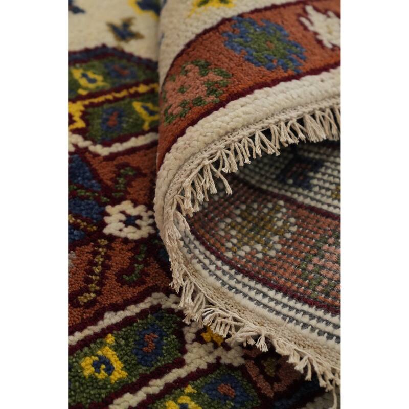 Hand Knotted Oriental 100% Wool Carpet Traditional Geometric Beige & Ivories Kazak Area Rug - 5' 11'' X 3' 10''