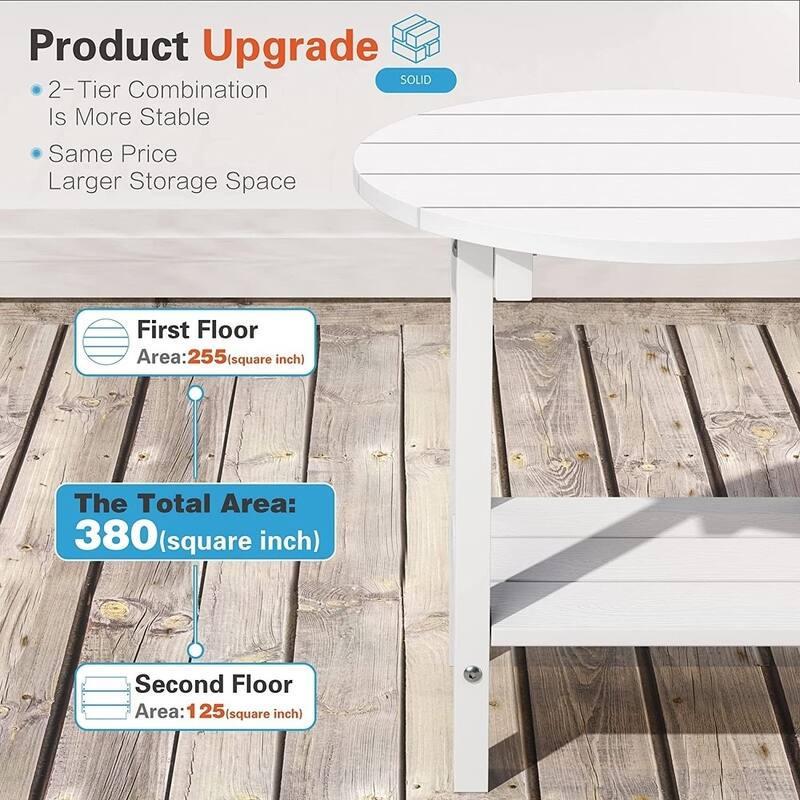 WINSOON All Weather HIPS Outdoor Round 2-Tier Outdoor Side Tables Adirondack Tables