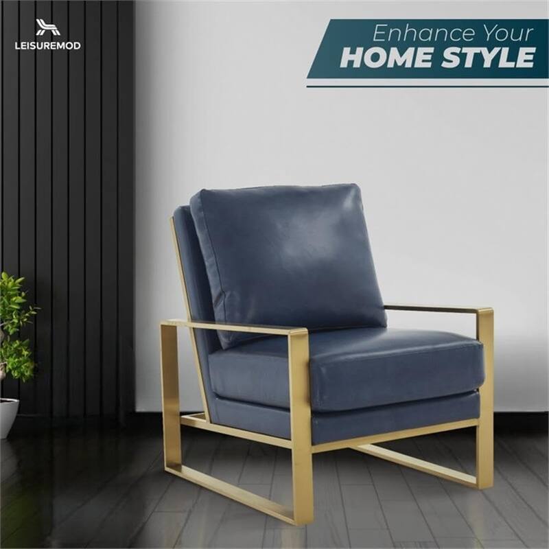 Jefferson Contemporary Leather Accent Armchair with Brushed Gold Frame, Removable Cushions, and Durable Spring-Supported Seat