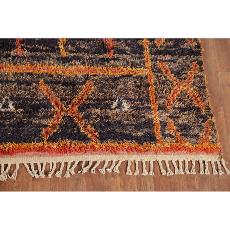 Navy Blue Plush Moroccan Area Rug Handmade Wool Carpet - 7'2" x 10'9"