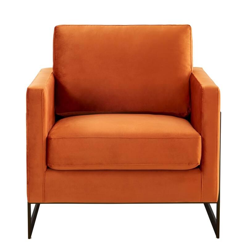 LeisureMod Lincoln Modern Velvet Arm Chair with Black Steel Frame - 35"