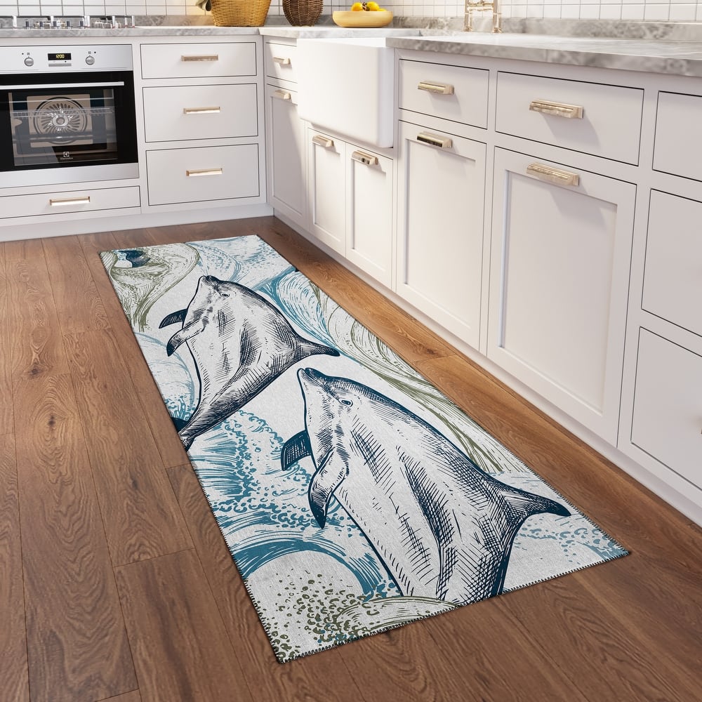 Indoor/Outdoor Harpswell Sea Life Washable Rug