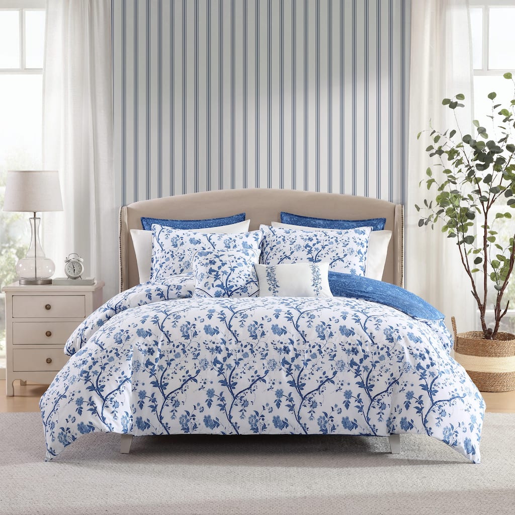 Laura Ashley Elise Navy Cotton Floral Bonus Comforter Set