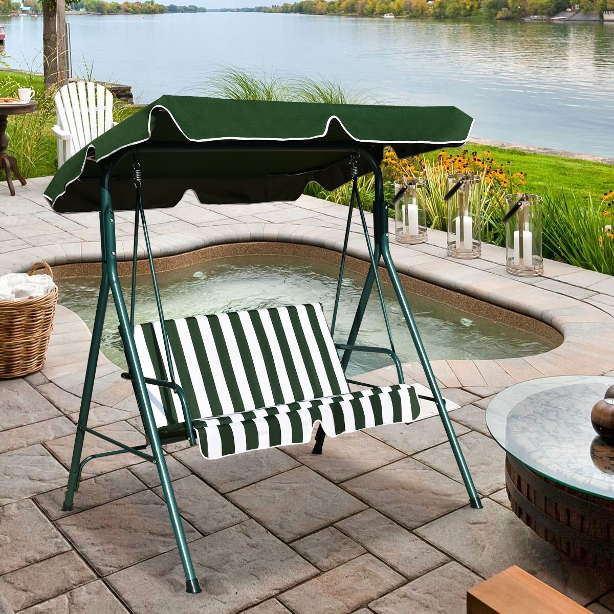 Costway Loveseat Patio Canopy Swing Glider Hammock Cushioned Costway Loveseat Patio Canopy