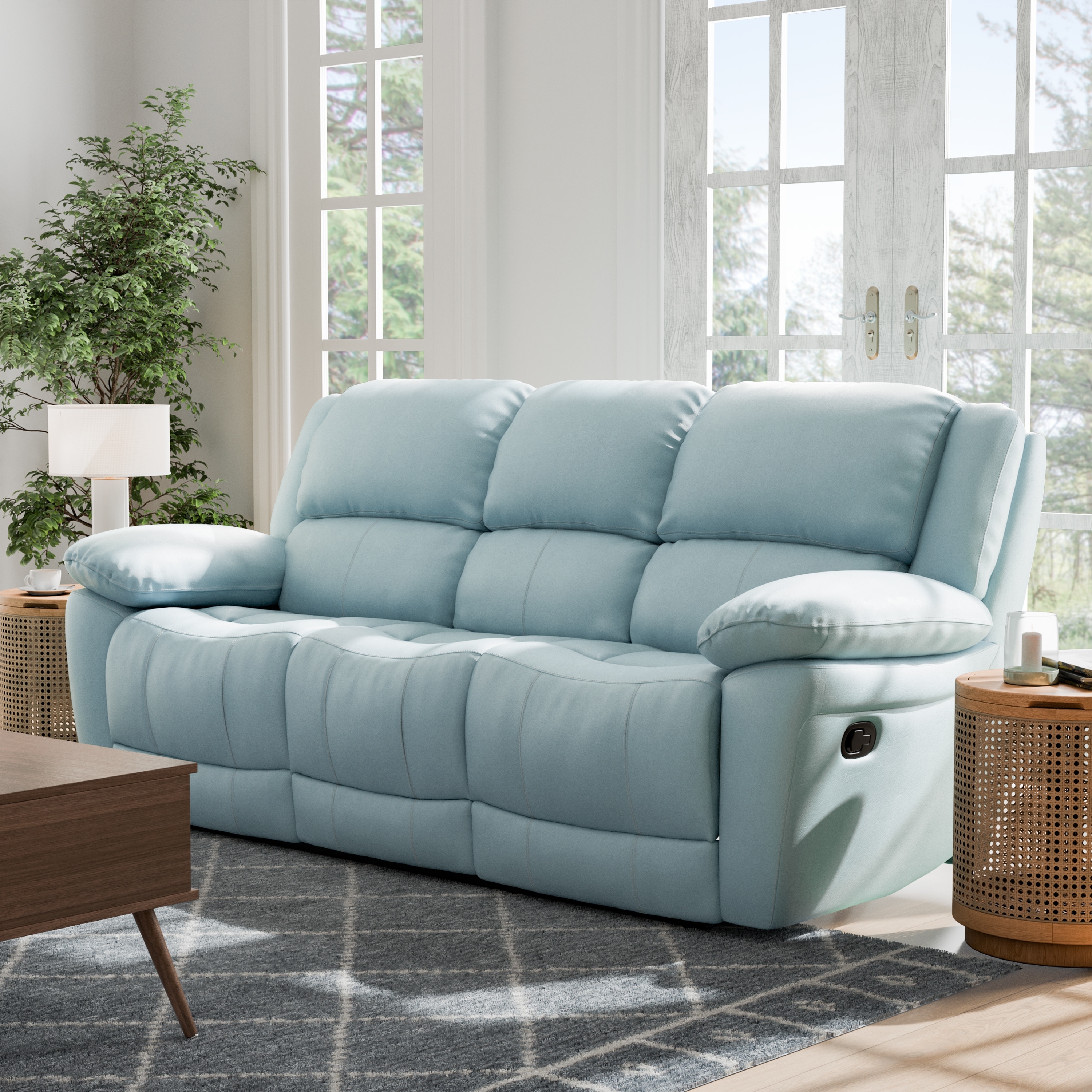 Furniture of America Axton Modern Leather Match Sofa Manual Recliner with Pillow Top Arms