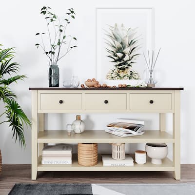 Retro Design Console Table with Two Open Shelves