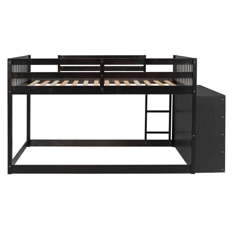 Full Size Bunk Bed with Drawers, Shelves & Reversible Ladder, Durable Solid Wood Structure
