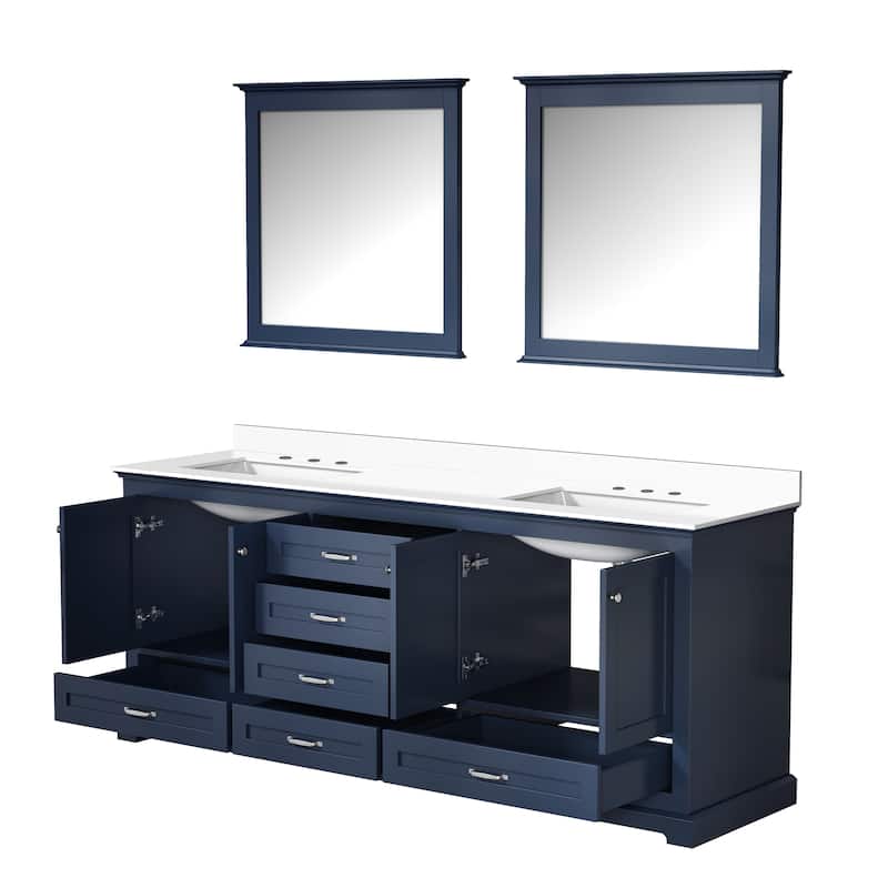 Dukes 80 in. W x 22 in. D Navy Blue Double Bath Vanity, White Quartz Top, and 30 in. Mirrors