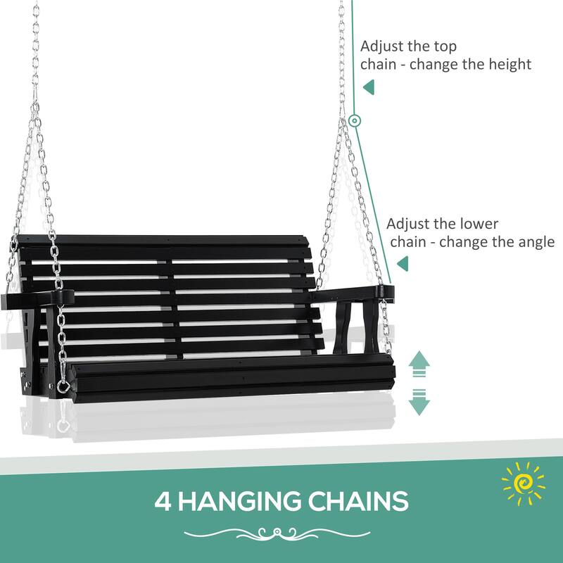 Outsunny 2-Person Outdoor Porch Swing Bench with 2 Built-In Cup Holders, Slatted Design, & Chains Included