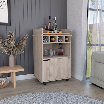Bar Cart with 2 Open Shelves 4 Cubbies and Cabinet