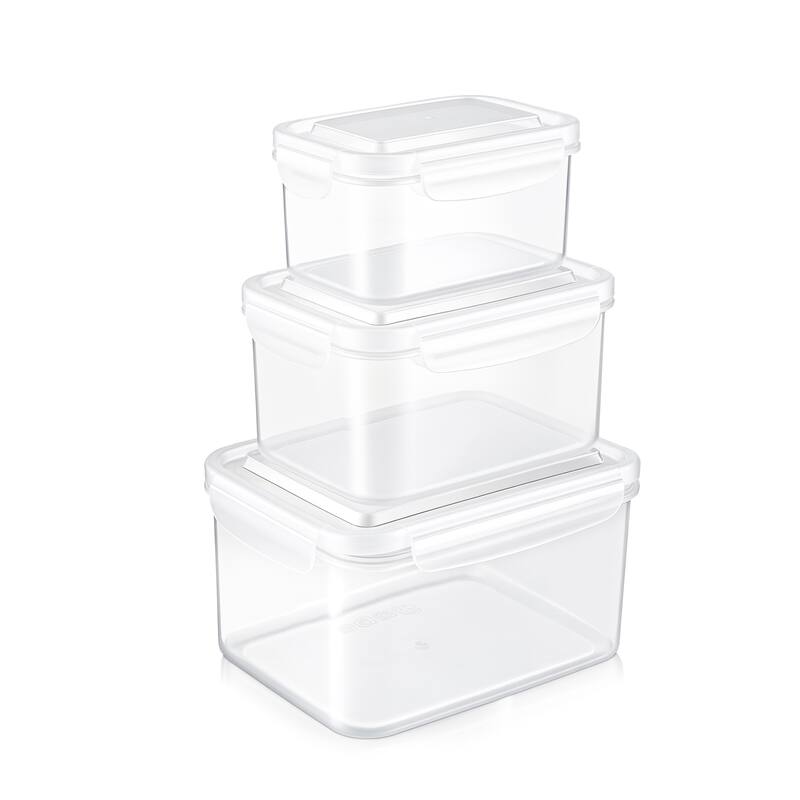 Sorbus BPA-Free Food Storage Container Set, Stackable & Nestable Plastic Containers with Snap-On Lids - White - 3 Pieces Rectangle
