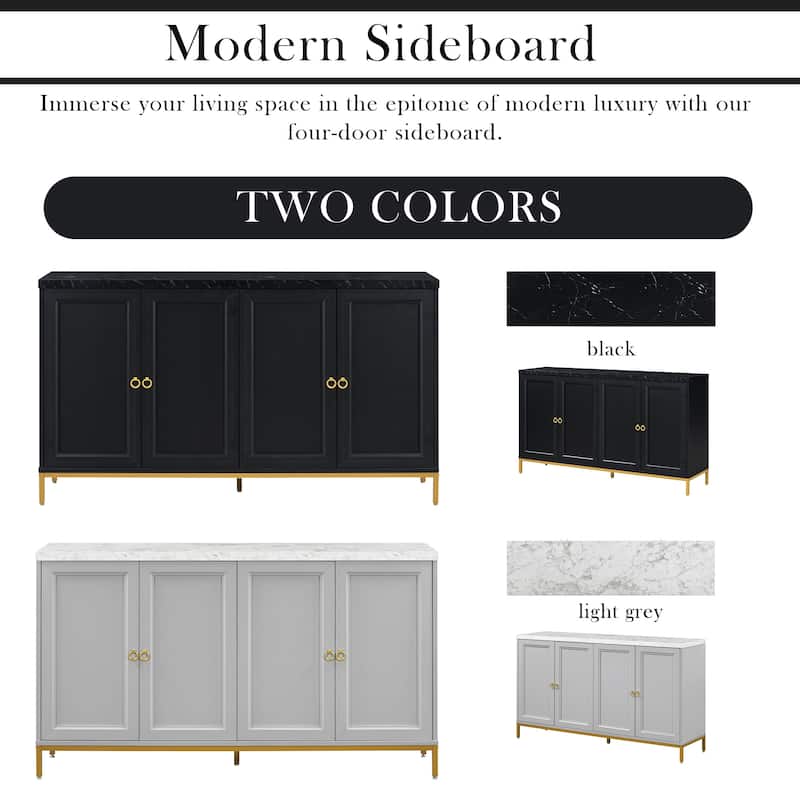 Light Gray Buffet Cabinet Sideboard Faux Marble Table Top Console Table