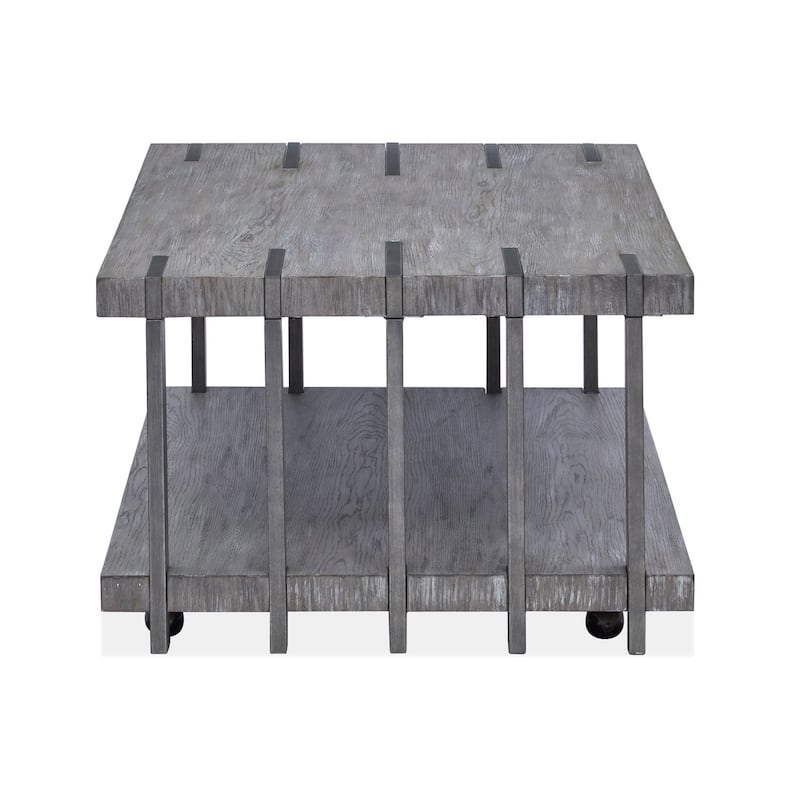 Magnussen Home Eldridge Weathered Gravel and Satin Bronze Rectangular Cocktail Table with Casters - 48''W x 28''D x 18.5''H