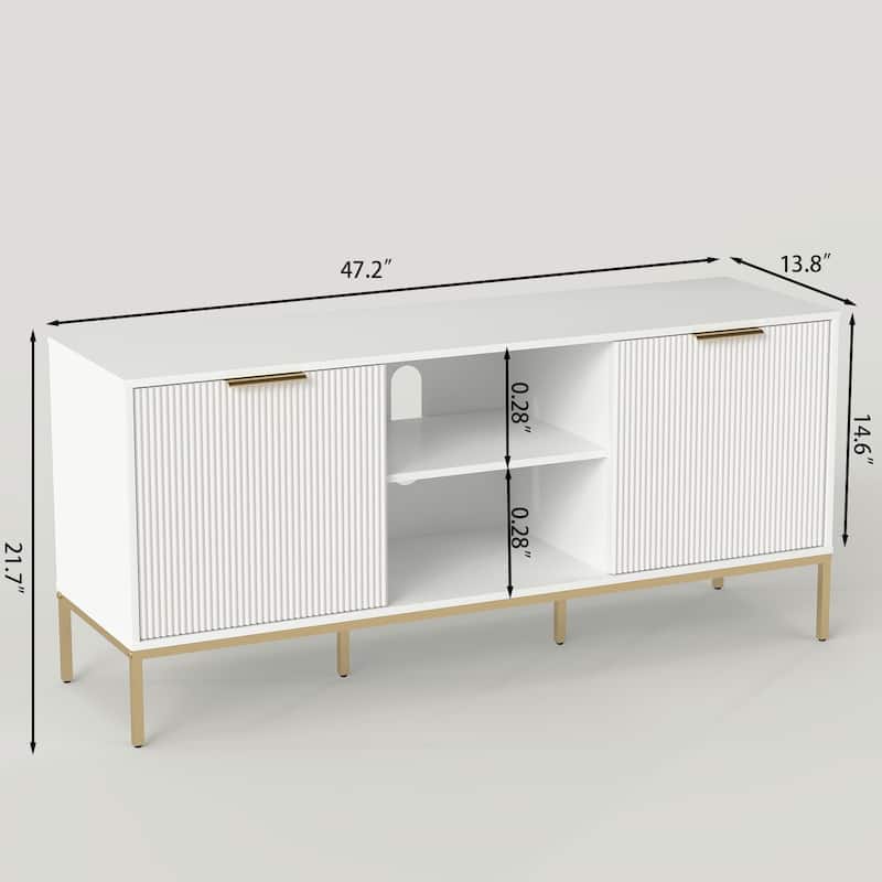Modern TV Stand with Wave-Design Doors,Open Shelf&Adjustable Shelf-Stylish and Functional
