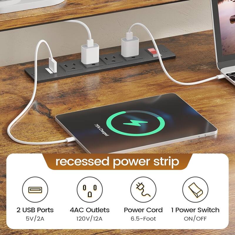 L Shaped Home Office Desk Computer desk File Drawer Power Outlet