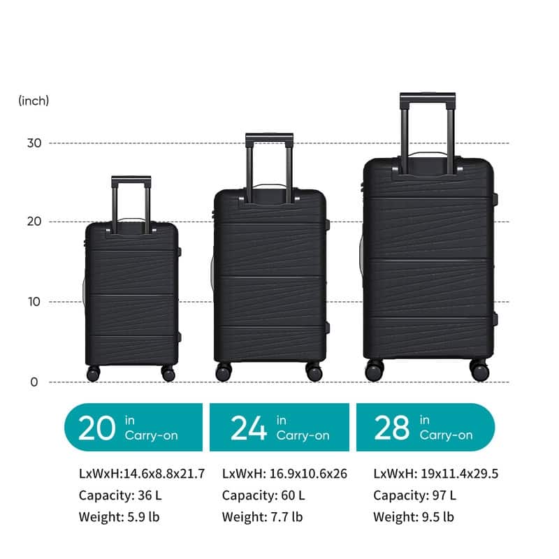 Mixoy Light weight Luggage with Spinner Wheels & YKK Zipper, 3-Piece Suitcase ABS Hardside Luggage Set with TSA Lock