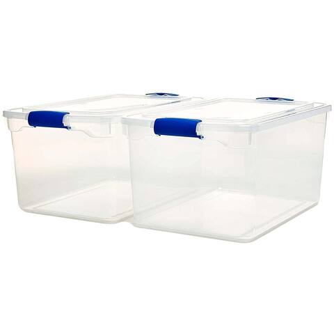 Homz 66 Quart Heavy Duty Modular Stackable Storage Containers, Clear, 2 Pack - 26.5 x 16.5 x 12.75 inches