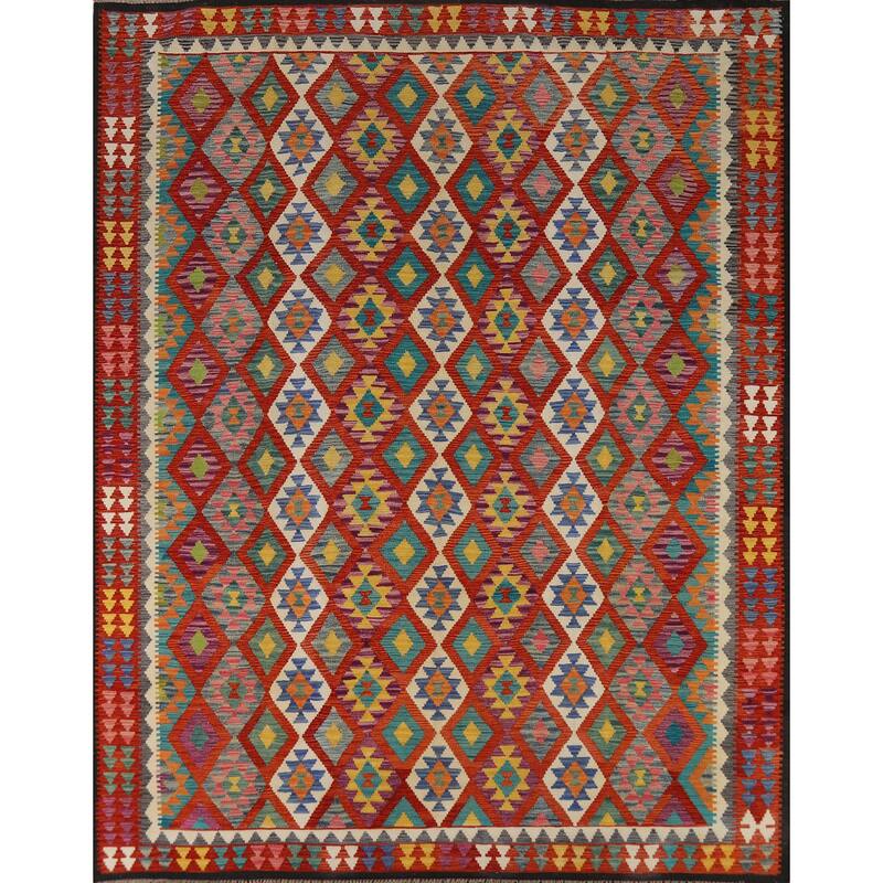 All-Over Kilim Oriental Area Rug Flatweave Wool Carpet - 8'5" x 9'5"