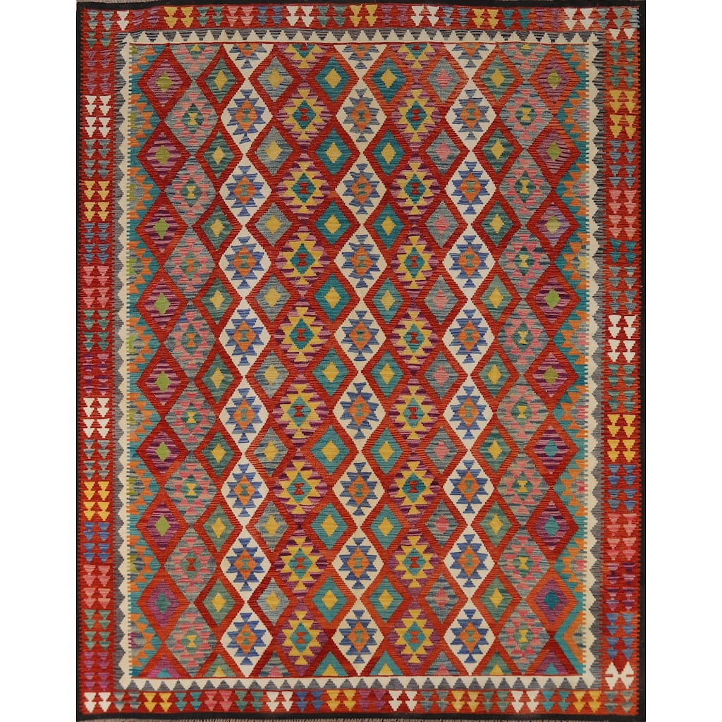 All-Over Kilim Oriental Area Rug Flatweave Wool Carpet - 8'5" x 9'5"