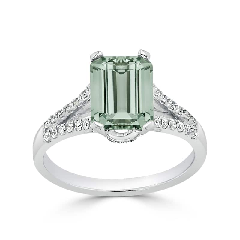 Auriya 1 1/4ct Fancy Emerald-cut Green Amethyst and Diamond Engagement Ring 1/4ctw 14k Gold