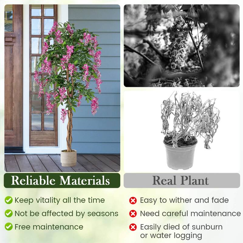 Costway 1/2 PCS 5.5 FT Tall Artificial Ficus Tree Faux Wisteria Plant