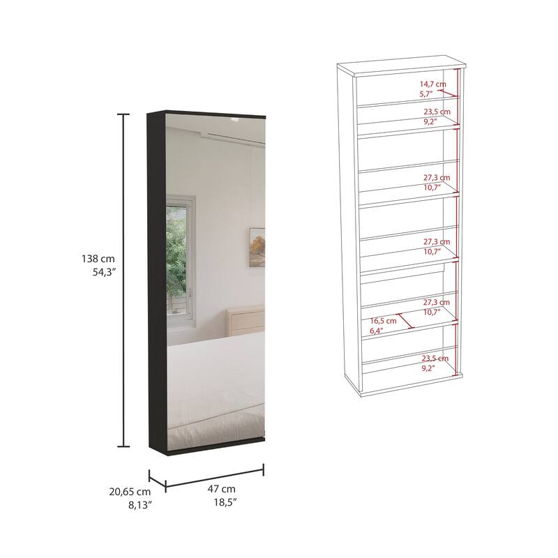 Leto Wall Mounted Shoe Rack With Mirror - N/A