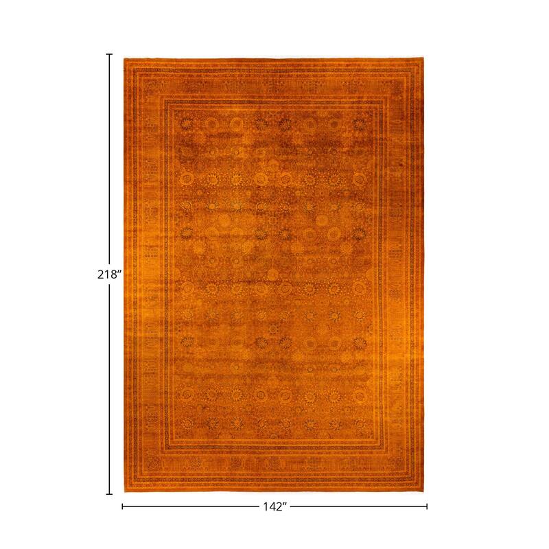 Overton Handknotted Wool Vintage Inspired Contemporary Overdyed Orange Area Rug - 18' 2" x 11' 10"