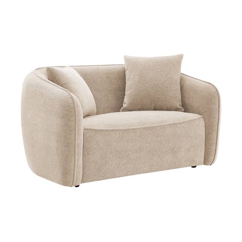 Brown Chenille Loveseat With 2 Matching Color Toss Pillows