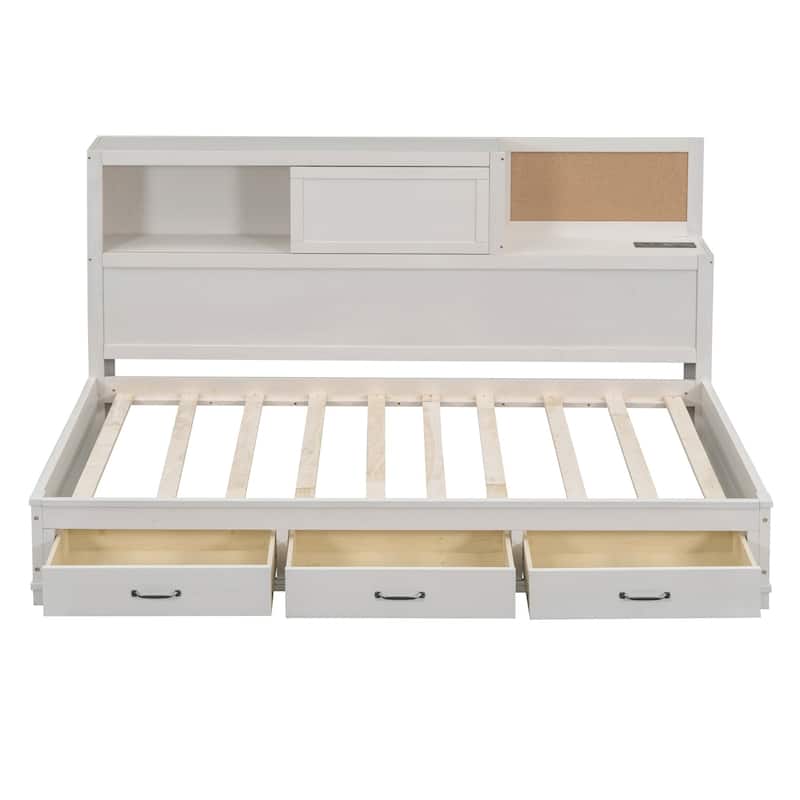 Merax Wooden Daybed with 3 Storage Drawers, Sockets and USB Ports