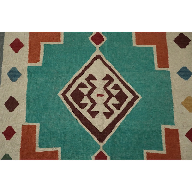 Hand Woven Oriental 100% Wool Carpet Southwestern Tribal Multi-Colored Kilim Area Rug - 14' 3'' X 8' 10''