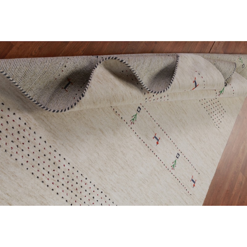Hand Knotted Oriental 100% Wool Carpet Tribal Animal Pictorial Beige & Ivories Gabbeh Area Rug - 7' 11'' X 5' 1''