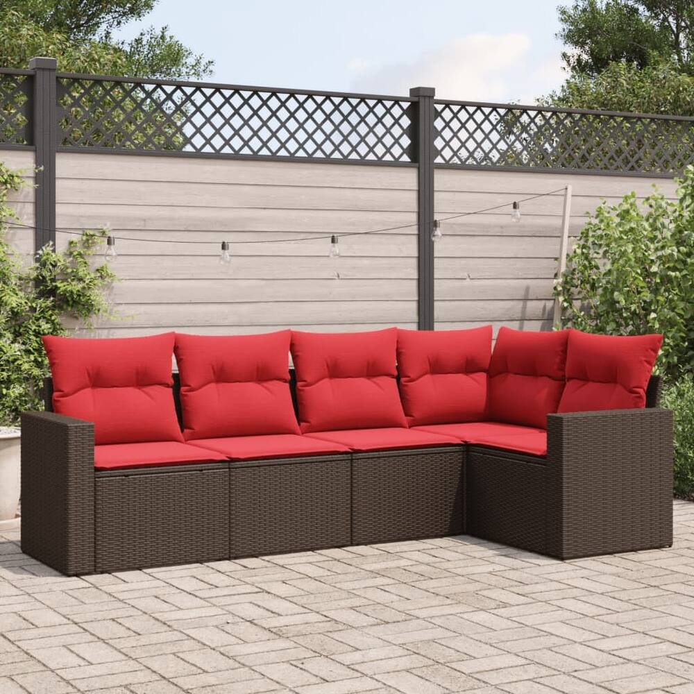 vidaXL Patio Sofa Set with Cushions Outdoor Conversation Furniture Poly Rattan - 25.8" x 24.4" x 27.2"