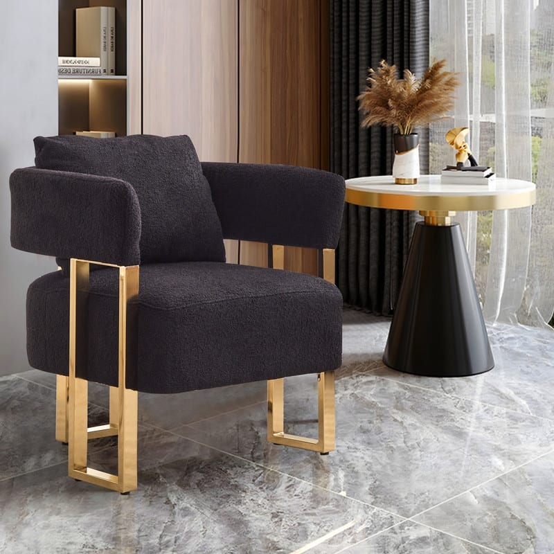 Modern Teddy Fleece Chair with Gold Metal Legs 2PCS for Living Room Office
