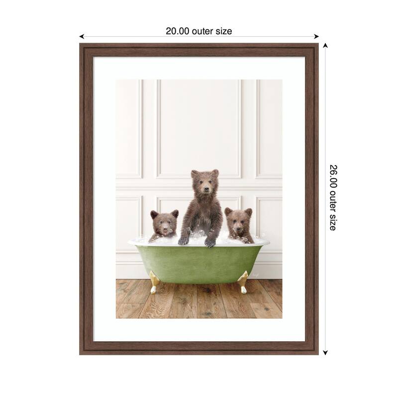 Kate and Laurel Three Bear Cubs in Transitional Bathtub by Amy Peterson Framed Wall Art Print