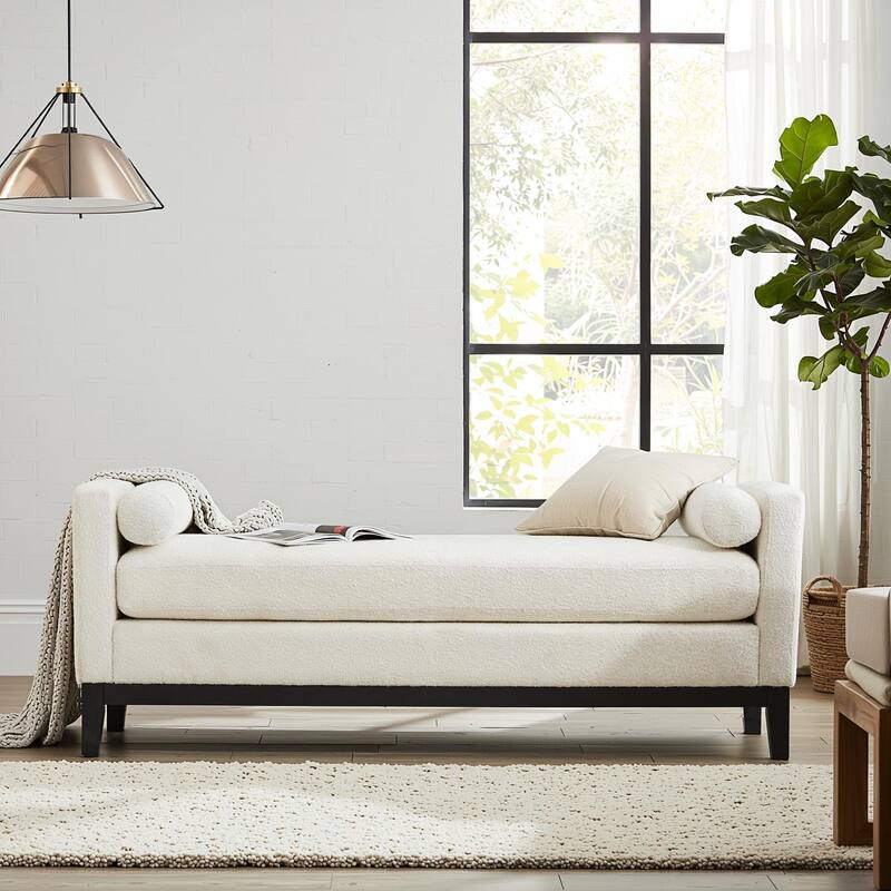 Homy Casa Upholstered Bench with Pillows, Wooden, Entry Living - Ivory